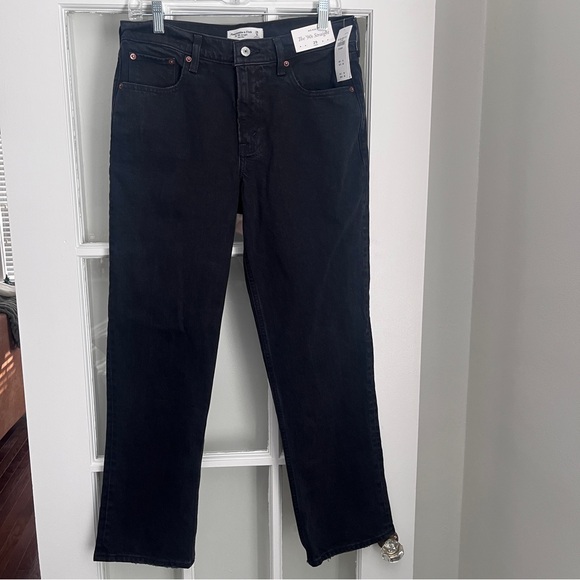 Abercrombie & Fitch 90s Straight Mid Rise Jeans Womens 29/8 SHORT Black NWT - Picture 6 of 16